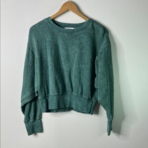 🔴 Emerald Green Cuffed Cropped Sweatshirt